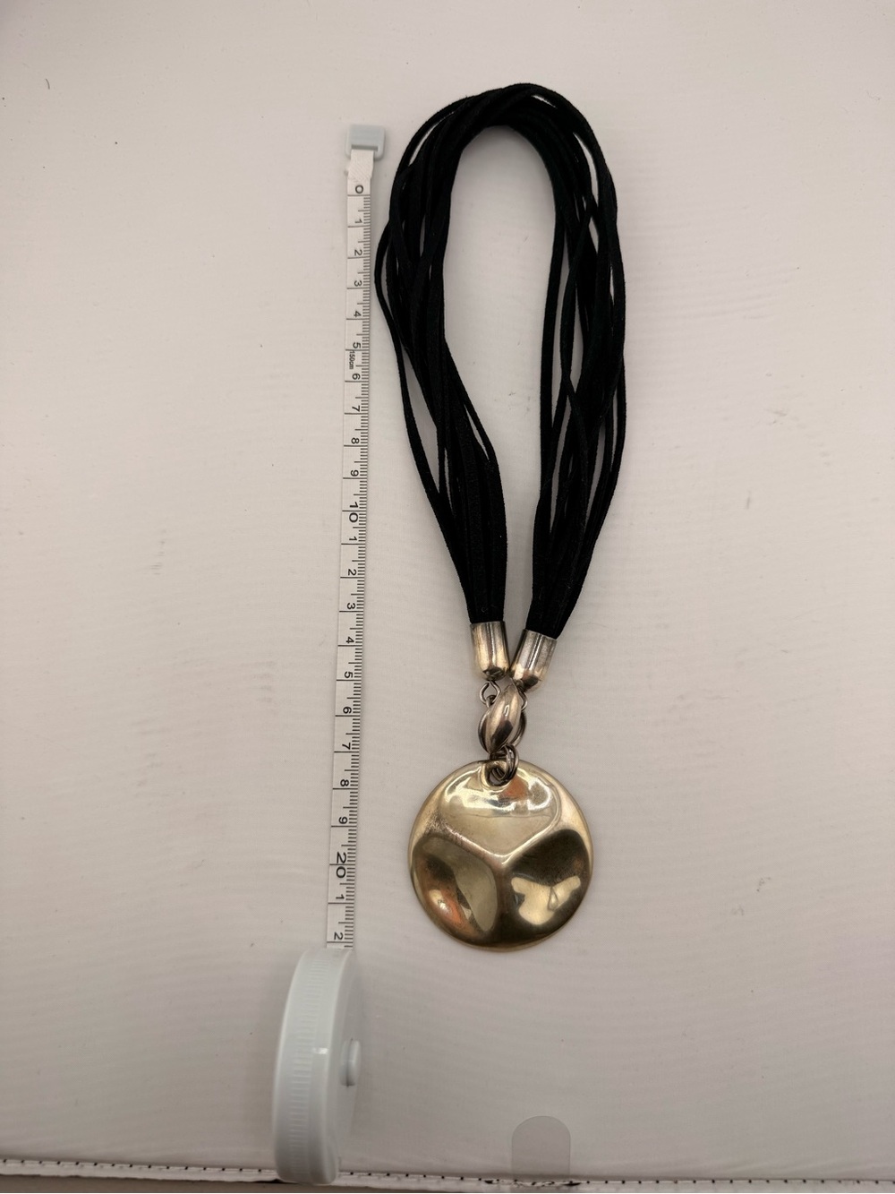 Sterling Silver 925 Disc Pendant Necklace on Black Multi-Strand Cord - Picture 3 of 8